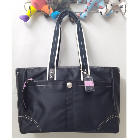 Coach Chelsea Black Nylon Double Handles Zipper Closure Large Tote Shoulder Bag - Picture 1 of 16